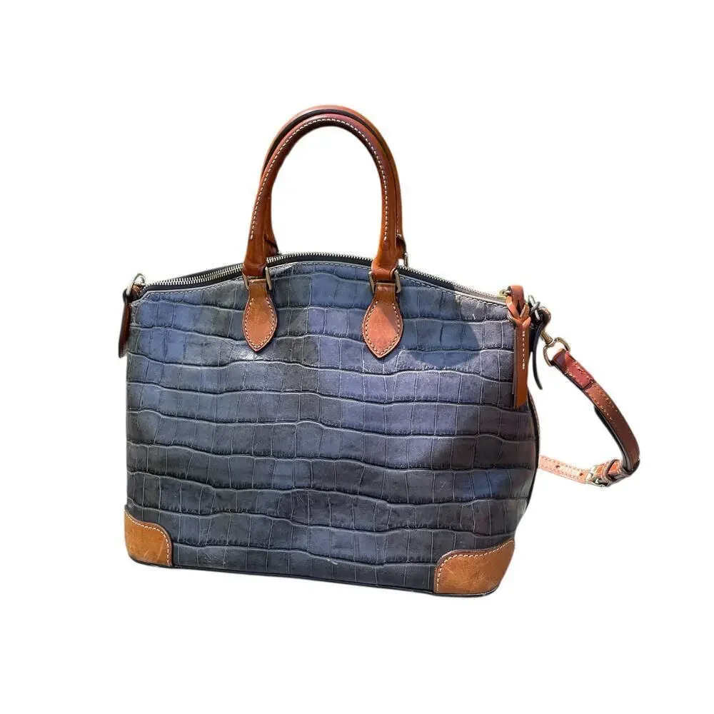Dooney & Bourke Denison Domed Croco Embossed Gray Satchel Handbag